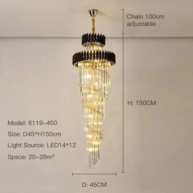 Modern LED crystal pendant black gold