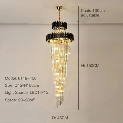 Modern LED crystal pendant black gold