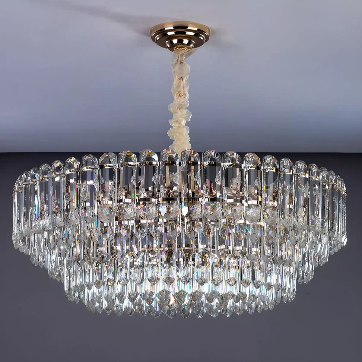 Modern crystal pendant light interior view