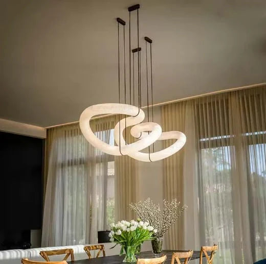 Pendant chandelier close-up alabaster marble