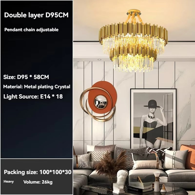 Premium crystal chandelier glowing in modern interior