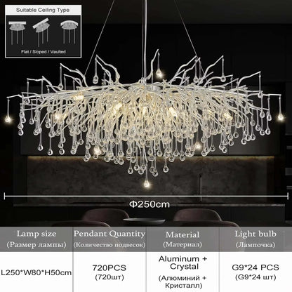 Rectangular Crystal Chandelier Installed – Modern Ambient LED Light