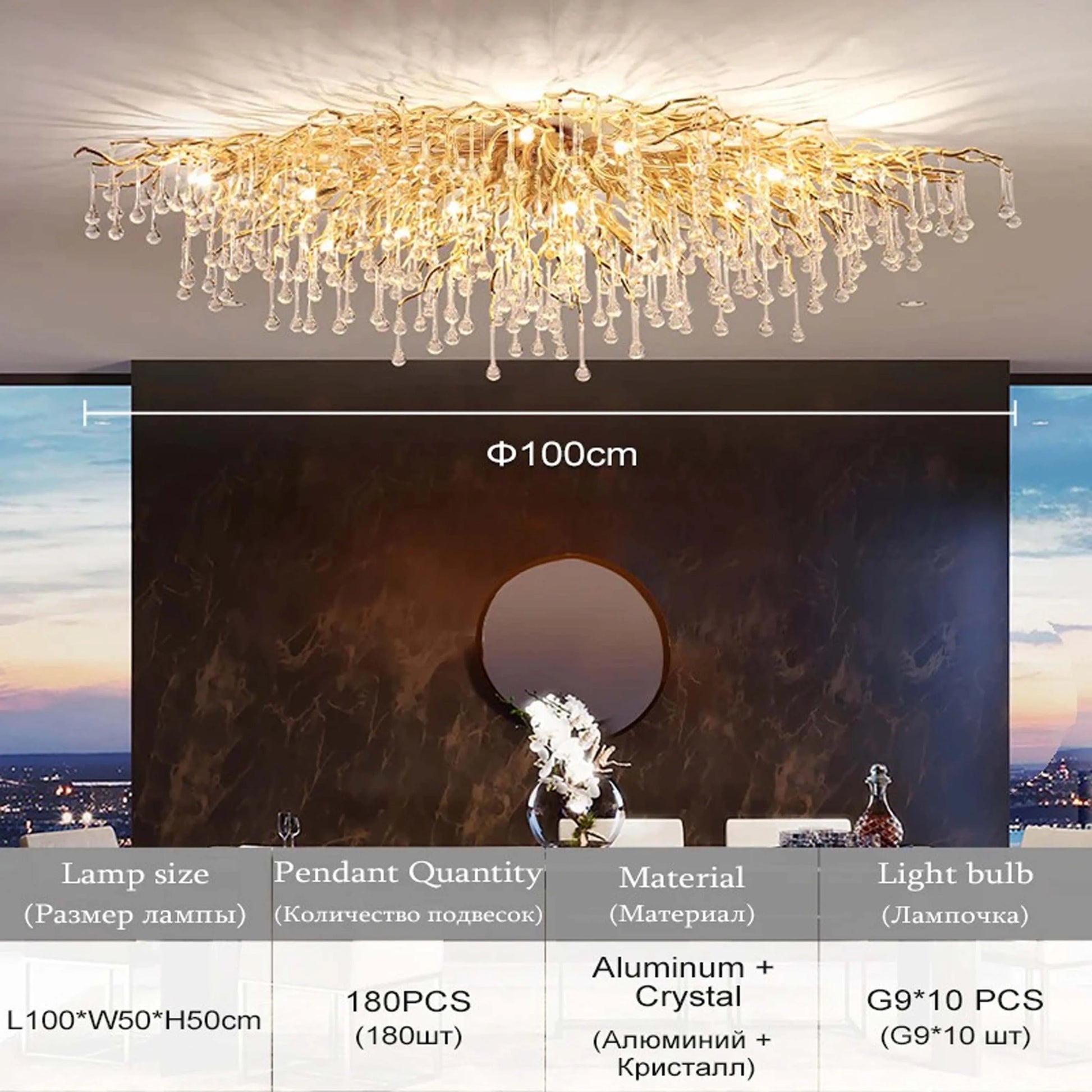 Rectangular Crystal Pendant – Bedroom LED Light