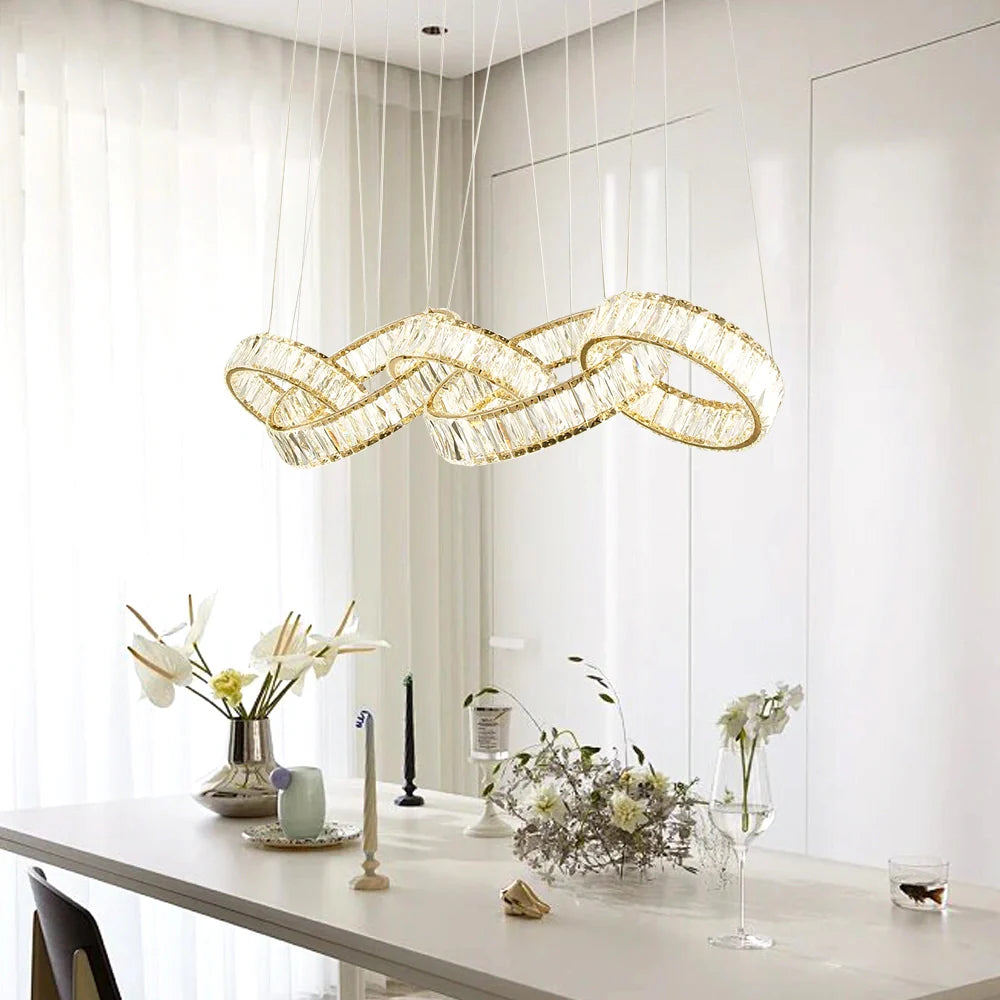 Rectangular crystal pendant light close-up