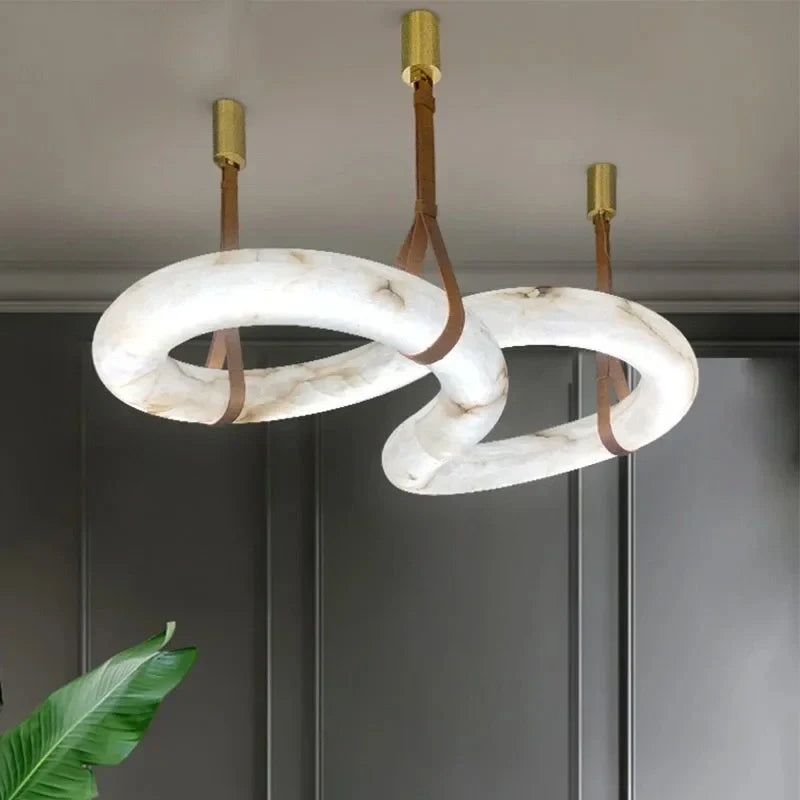 Round alabaster ring chandelier close up