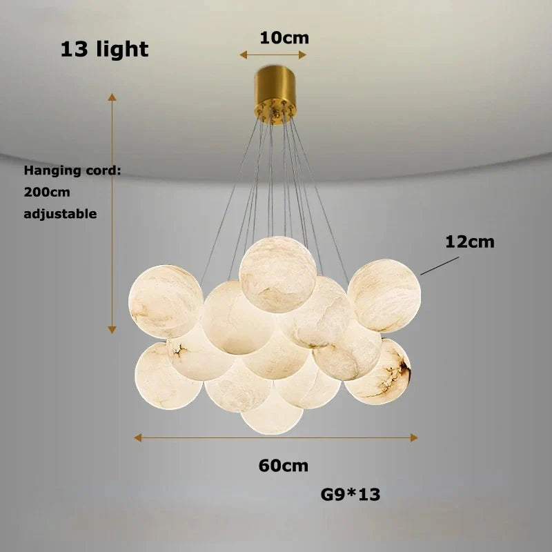 Round marble LED pendant fixture