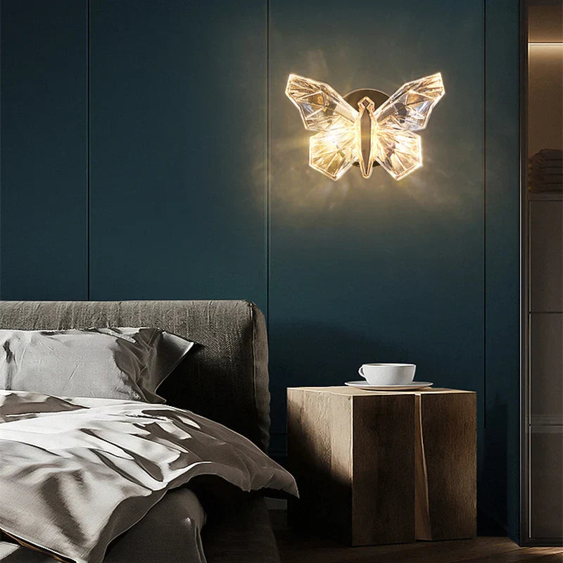 Crystal Butterfly Wall Lamp Modern  Luxury Gold Frame Light Fitting - Zynella