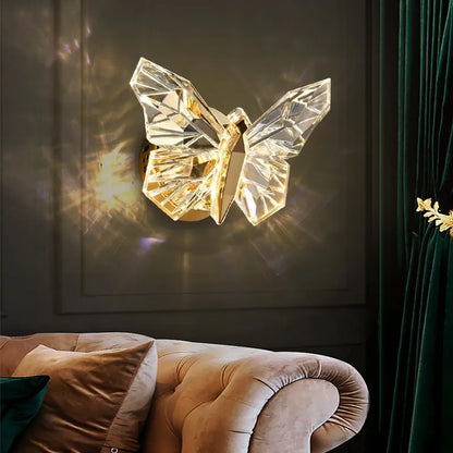 Crystal Butterfly Wall Lamp Modern  Luxury Gold Frame Light Fitting - Zynella