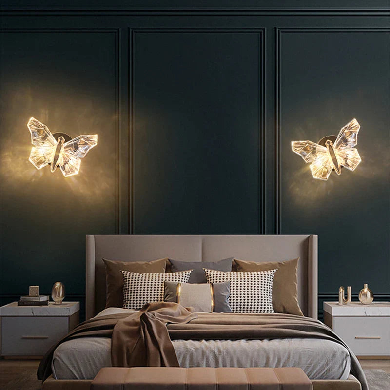 Crystal Butterfly Wall Lamp Modern  Luxury Gold Frame Light Fitting - Zynella