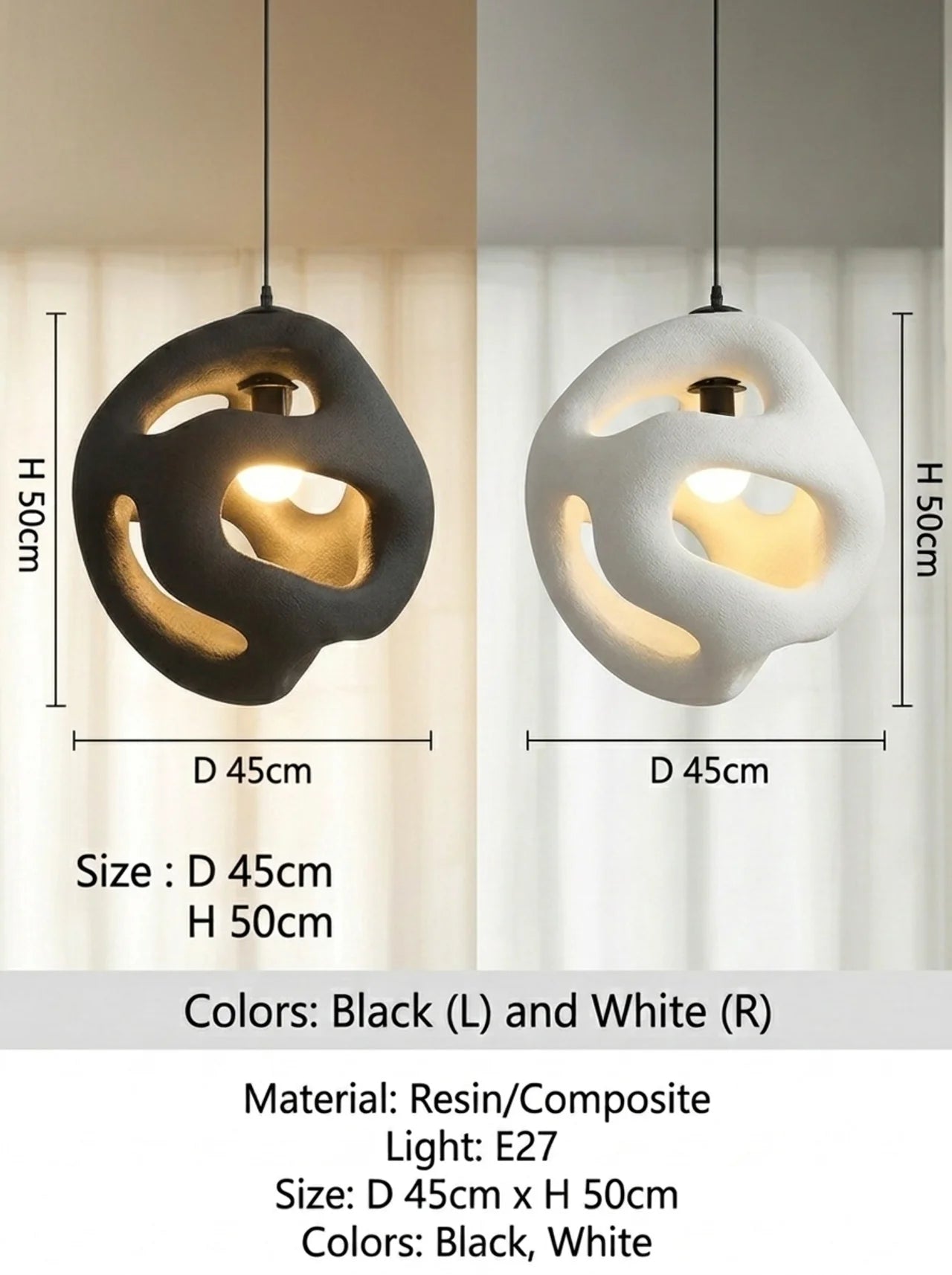 Zynella Yugen Sculptural Resin LED Pendant Light