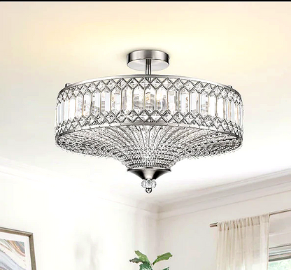 Side view of Zeravia Gold Crystal Modern Chandelier highlighting dimmable LED lighting