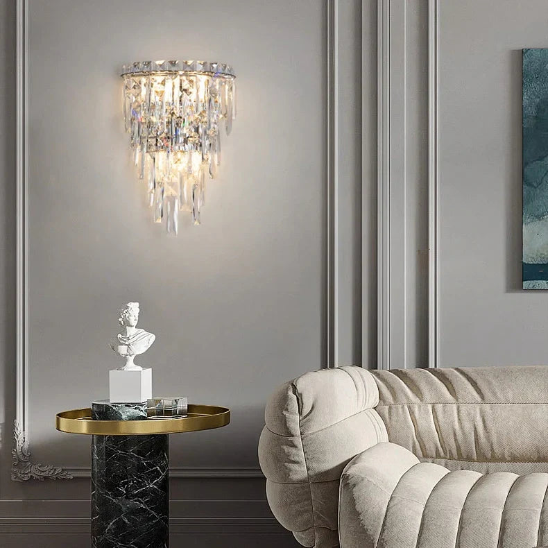 Silver crystal wall light fixture
