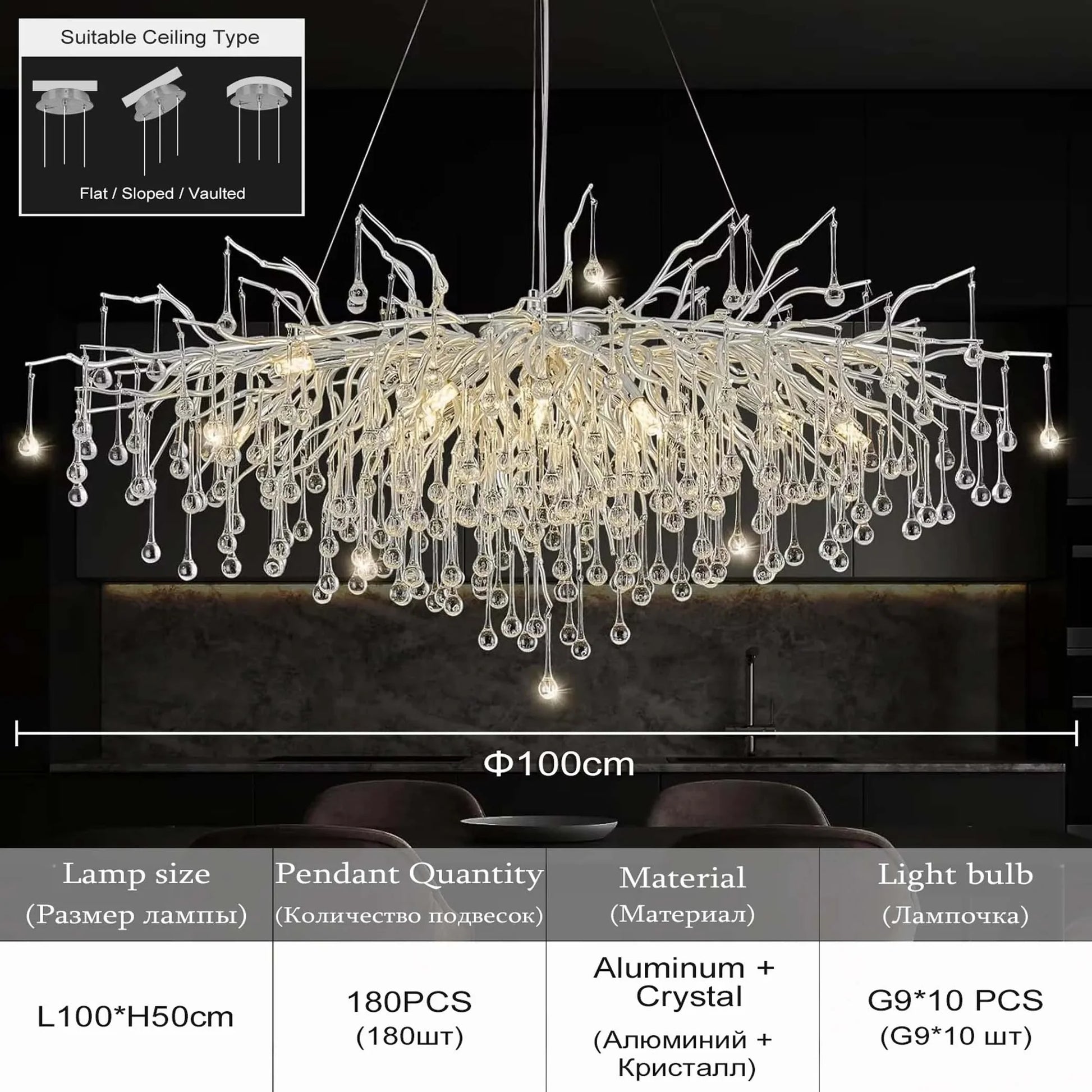 Zynella Crystal Chandelier Top View – LED Ceiling Light