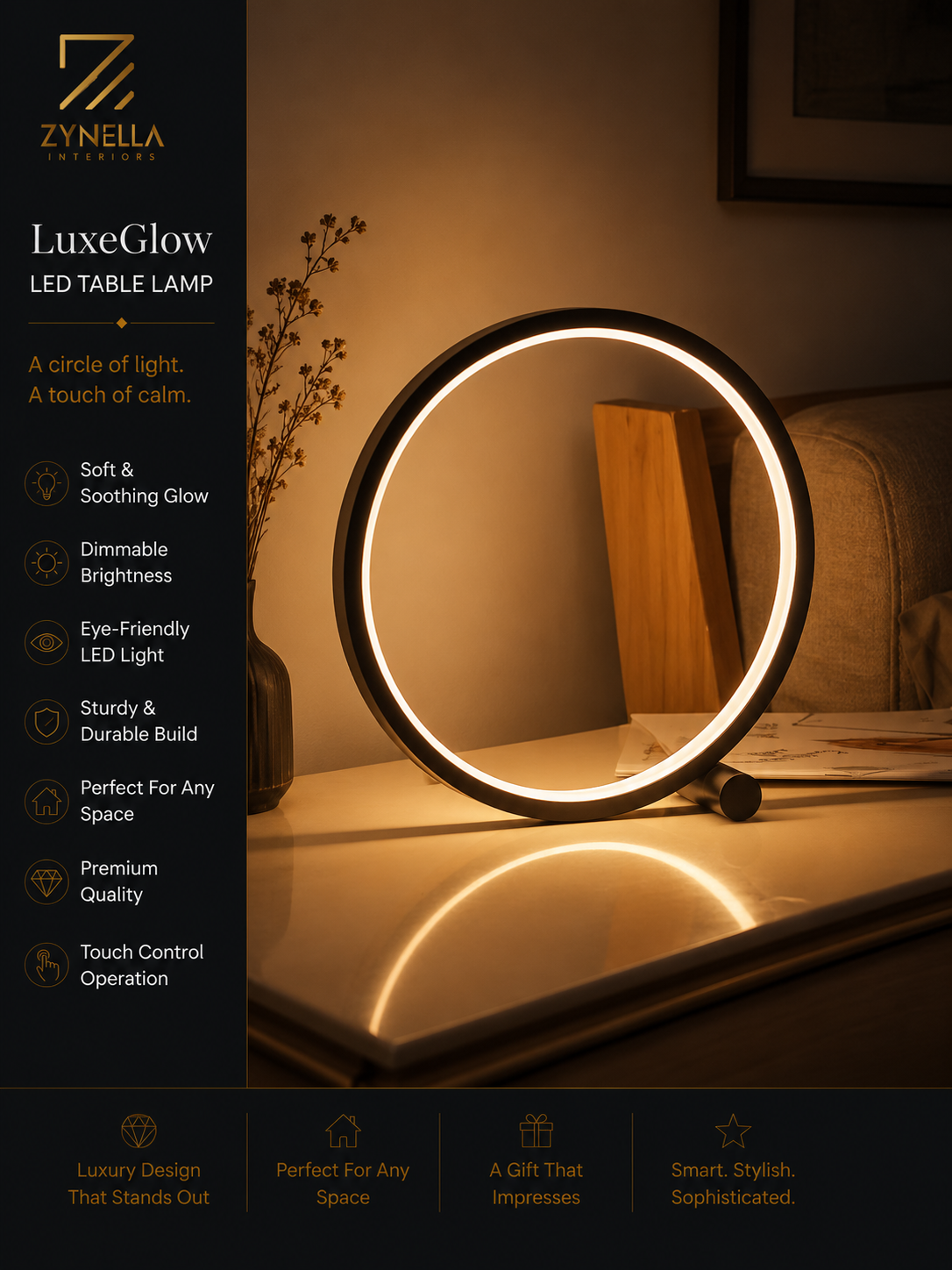 Zynella Circle LED Touch Sensitive Lamp