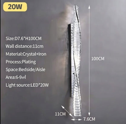 Wall-mounted light fixture with dimensions and specifications on a gray background