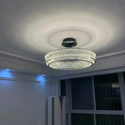ophelia luxury crystal chandelier installed in grand living room